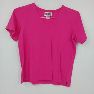 Bill Blass Jeans Women's Small Pink V Neck T Shirt Stretch Cotton Short Sleeve